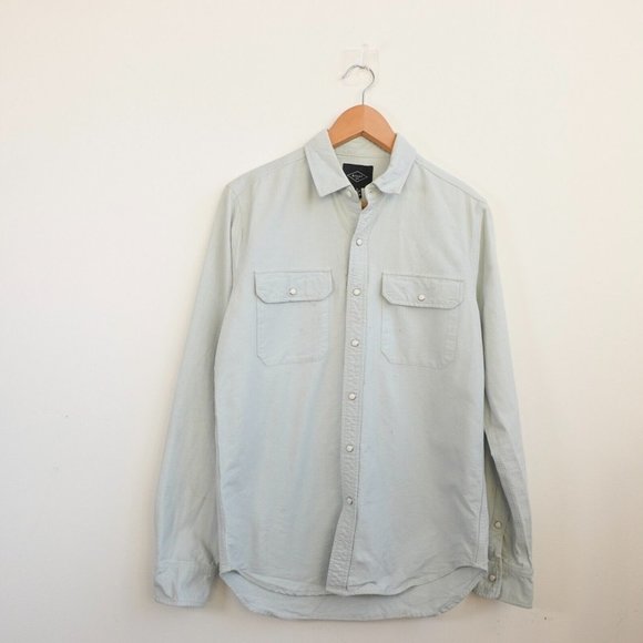RIVAY Blue Mens Shirt Small Denim Pocket Light Pearl Snap Cabincore Barn USA - Picture 1 of 13